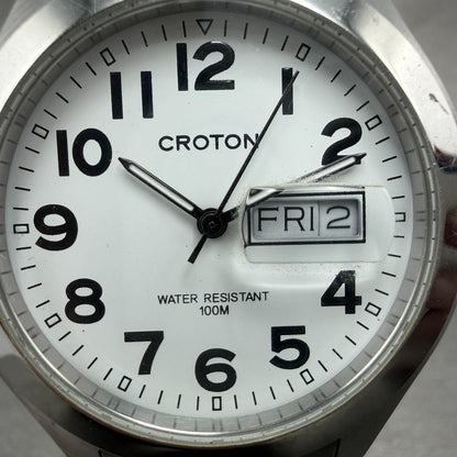 Croton Watch Men 38mm White Dial Silver Tone Daydate Round RT-144M New Battery1