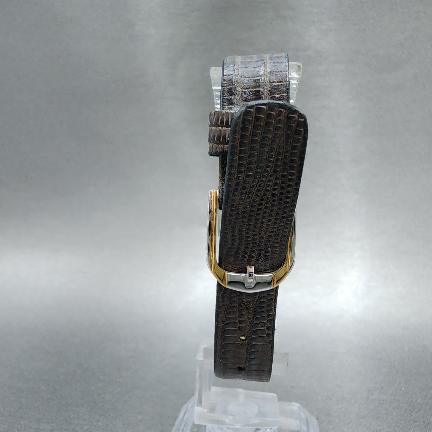 Seiko Tank Watch Women 17mm Black Dial Two Tone Rectangle 2C208249 New Batt NOS7