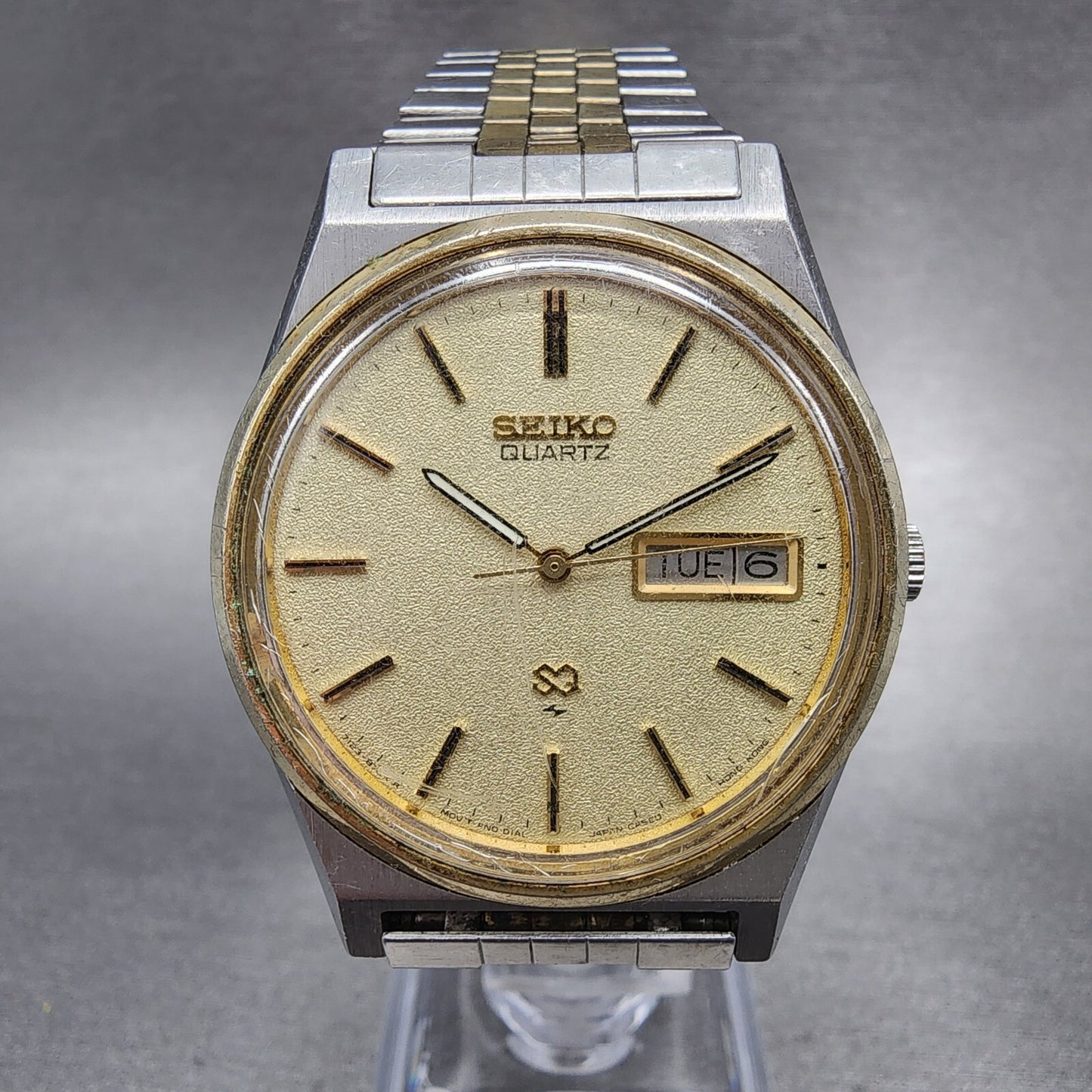 Seiko SQ Watch Men 35mm Cream Dial Two Tone Daydate Round 7123-8439 New Battery
