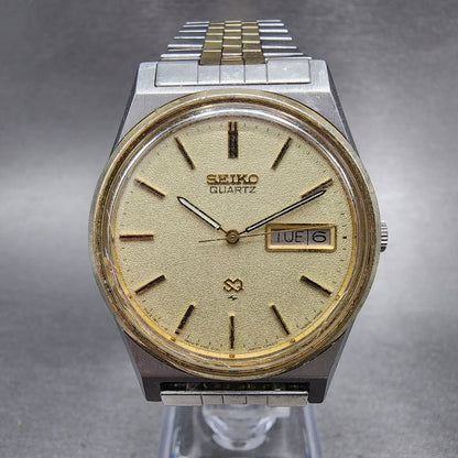 Seiko SQ Watch Men 35mm Cream Dial Two Tone Daydate Round 7123-8439 New Battery