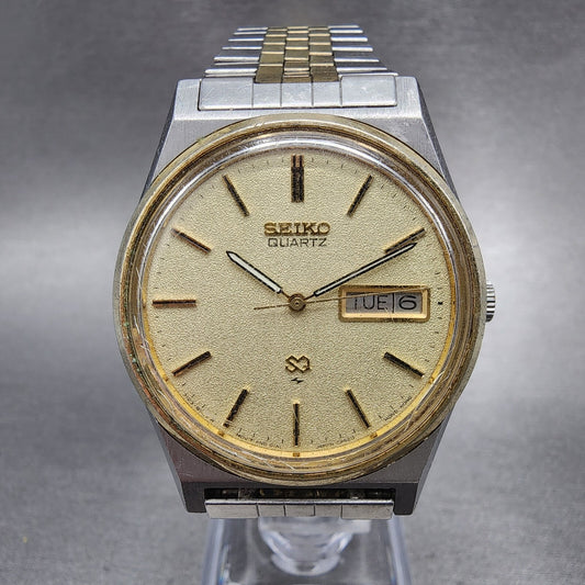 Seiko SQ Watch Men 35mm Cream Dial Two Tone Daydate Round 7123-8439 New Battery