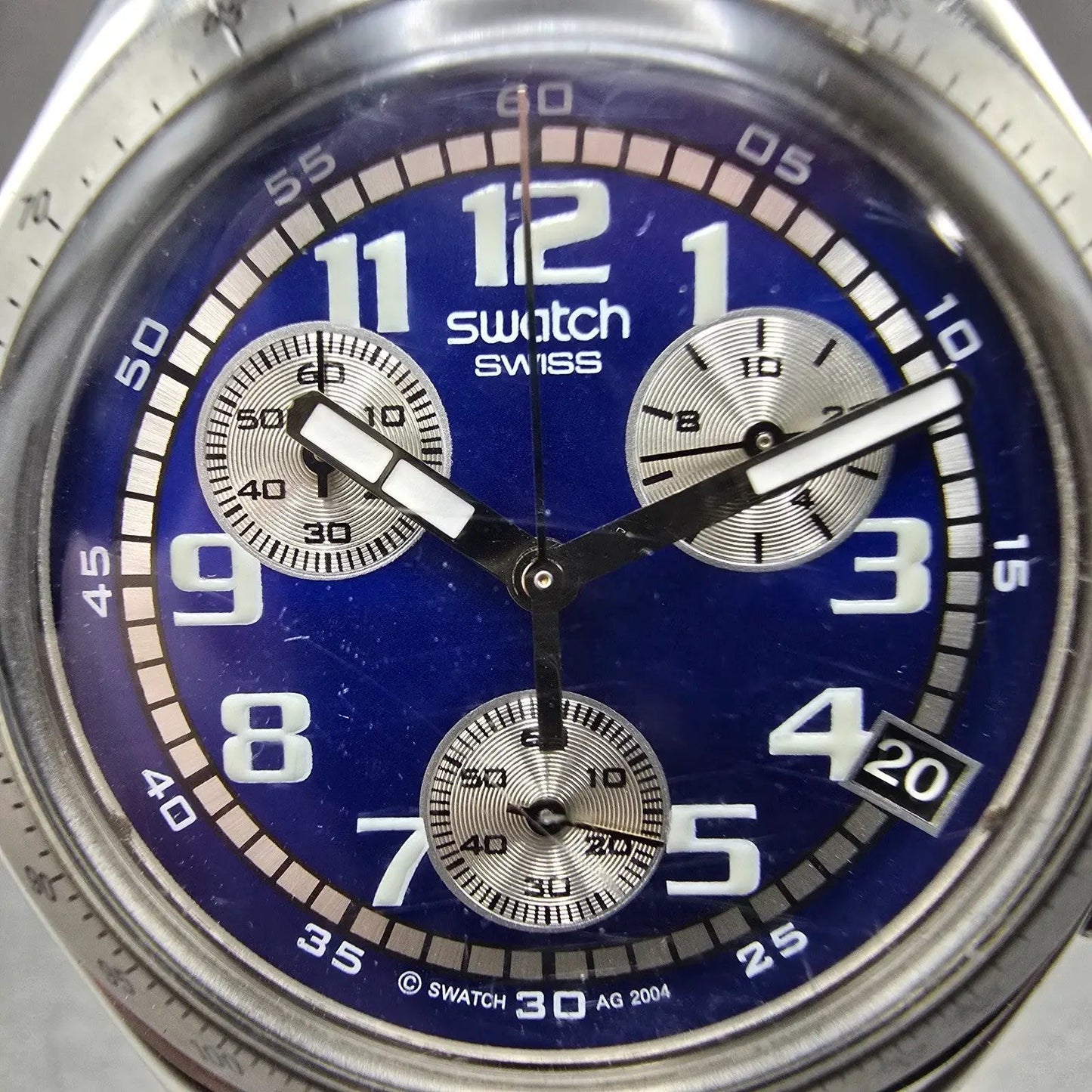 Swatch irony Chrono Silver Thaw Watch Men 40mm Blue Dial Steel Date READ! NewBat1