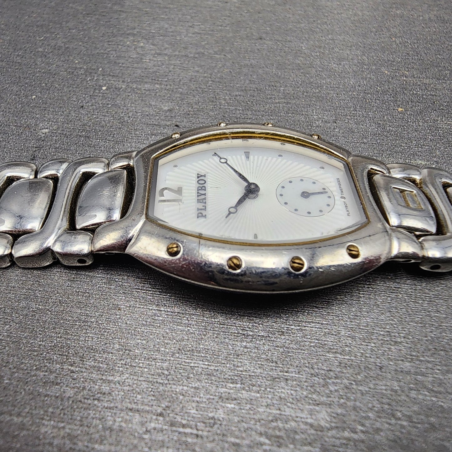 Playboy Watch Unisex 29mm White Dial Silver Tone Oval New battery MISSING CLASP5