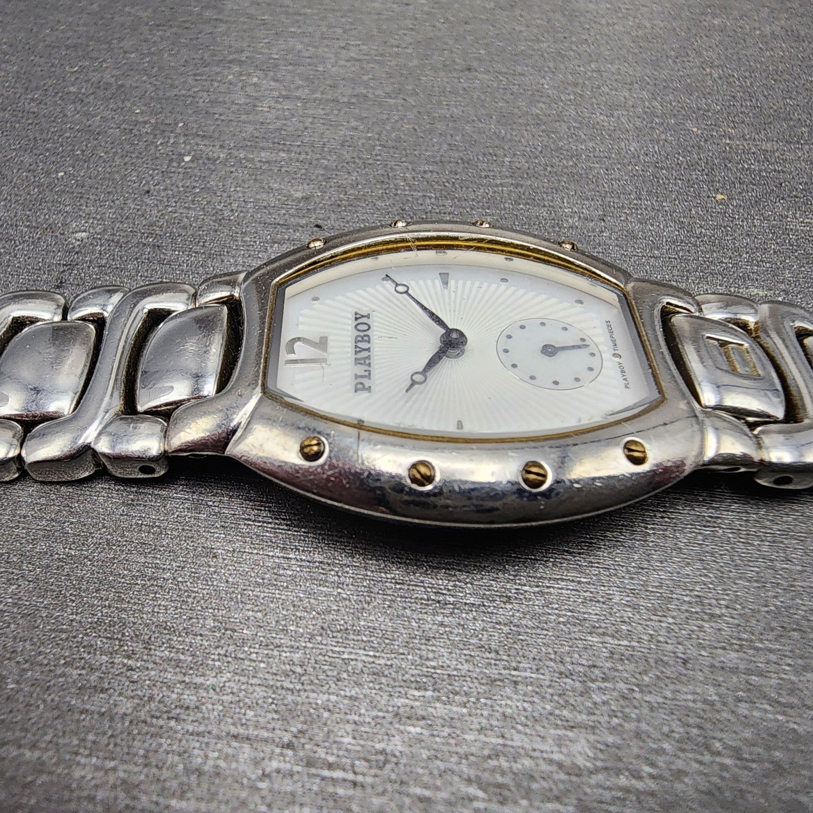 Playboy Watch Unisex 29mm White Dial Silver Tone Oval New battery MISSING CLASP5