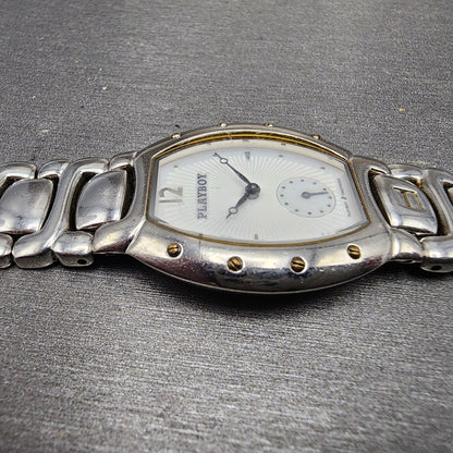 Playboy Watch Unisex 29mm White Dial Silver Tone Oval New battery MISSING CLASP5