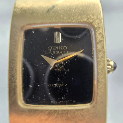 Seiko Lassale Watch Women 14mm Black Dial Gold Tone Rectangle 8420-5109 New Batt1