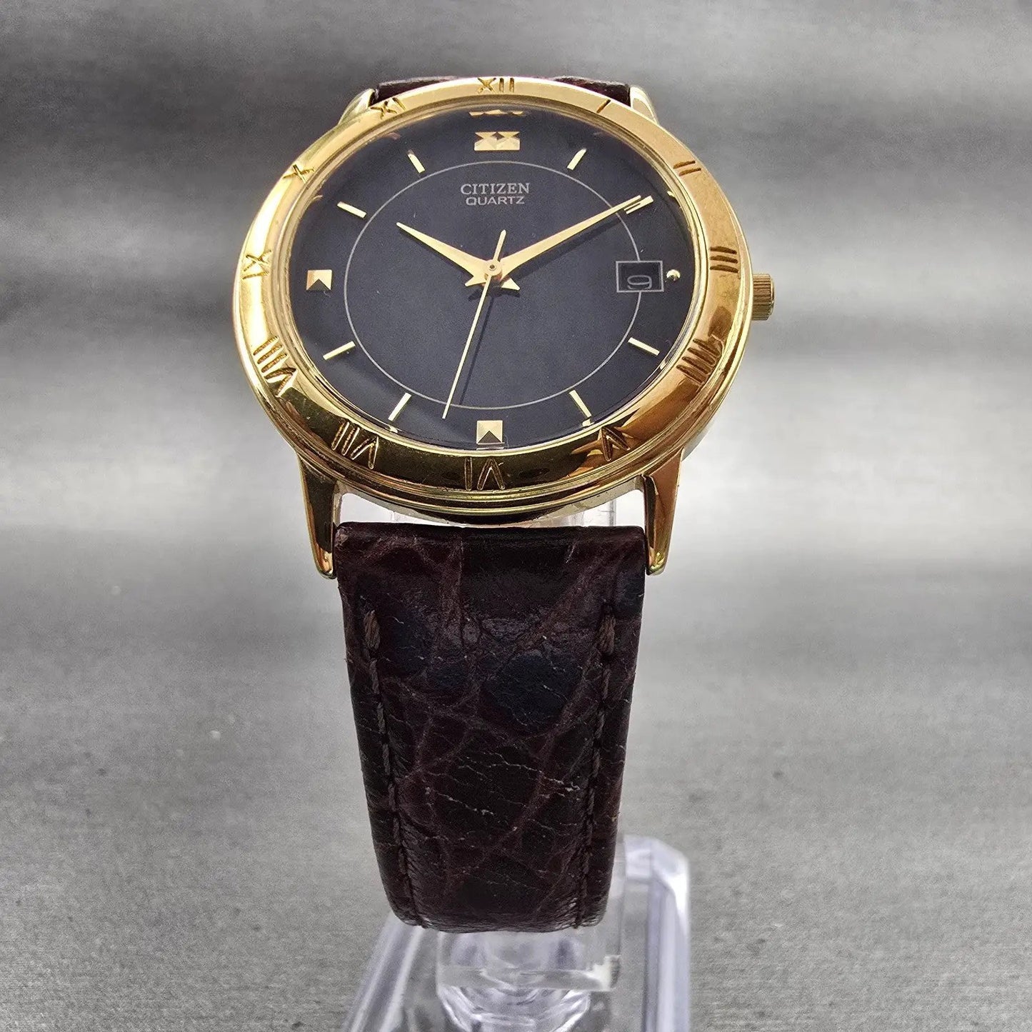 Citizen Watch Men 32mm Black Dial Gold Tone Date Round 5510-K06860 New Battery5