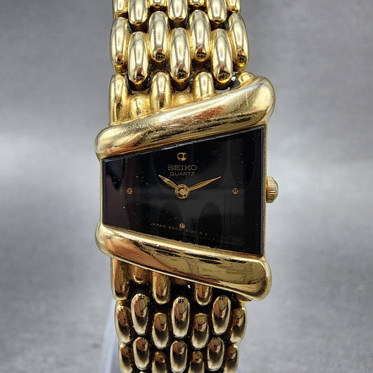Seiko Watch Women 20mm Black Dial Gold Tone Asymmetrical 4N005749 New Battery0