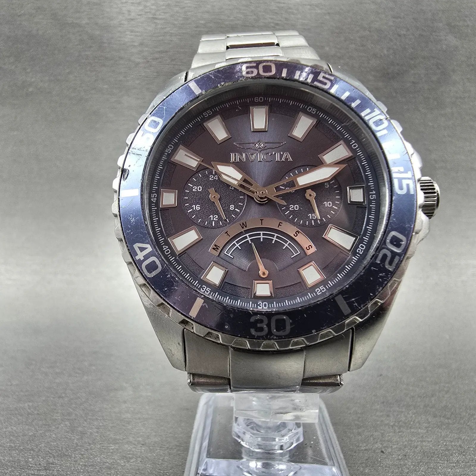 Invicta Pro Diver Watch Men 45mm Blue Dial Silver Tone Daydate 46897 New Battery5