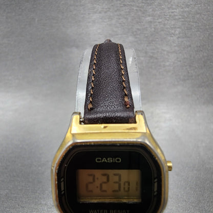 Casio L500 Watch Women 23mm Digital LCD Gold Tone Date Round New Battery VTG4