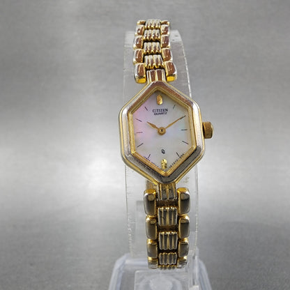Citizen Watch Women 17mm MOP Dial Two Tone Hexagon 3220s24442 New Battery5
