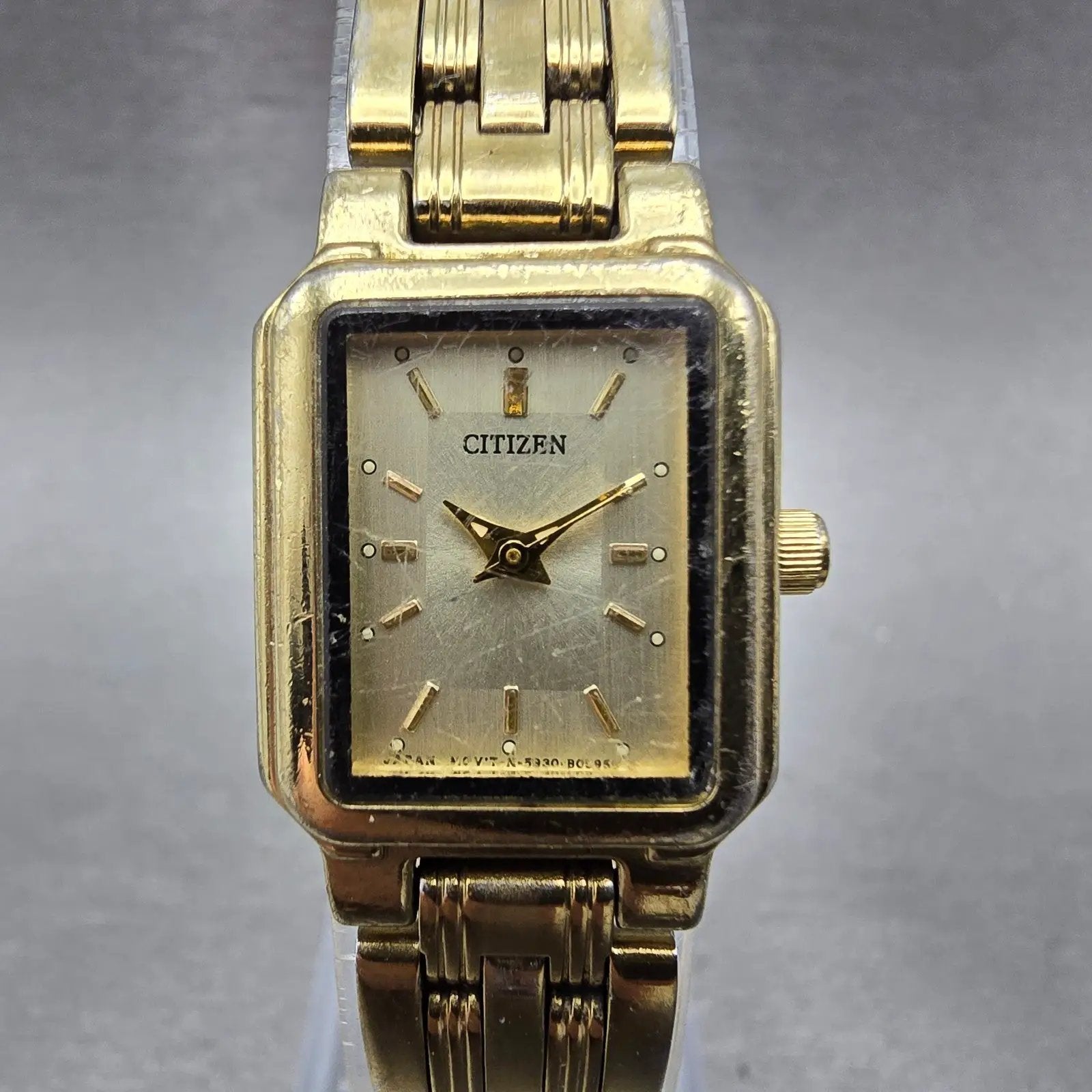 Citizen Tank Watch Women 18mm Champagne Dial Gold Tone 5930-S037107 New Battery0