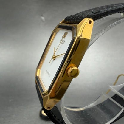 Citizen Tank Watch Unisex 25mm White Dial Gold Tone Rectangle New Battery NOS2
