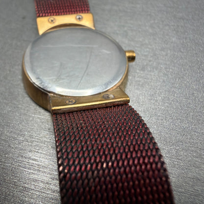 Bering Watch Women 25mm Red Dial Rose Gold Tone Round READ!!! New Batt 10126-36313