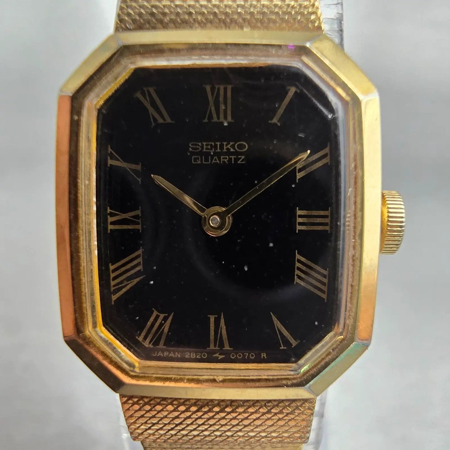 Seiko Watch Women 16mm Black Dial Gold Tone Rectangle 2B20-5019 New Battery VTG1