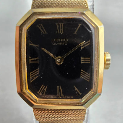 Seiko Watch Women 16mm Black Dial Gold Tone Rectangle 2B20-5019 New Battery VTG1
