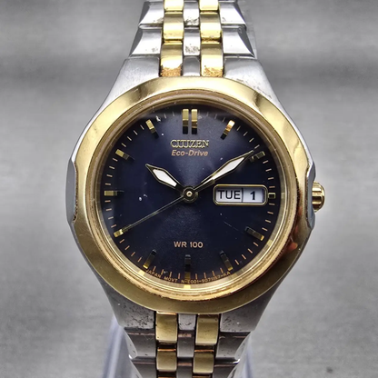 Citizen Eco-Drive Watch Women 27mm Blue Dial Two Tone Daydate E001-S044359 Works0