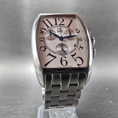 ESQ Chronograph Drake Watch Men 33mm White Dial Silver Date Rectangle New Batt5