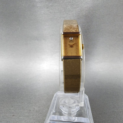 Seiko Tank Watch Women 12mm Champagne Dial Gold Tone 2e205409 New Battery5