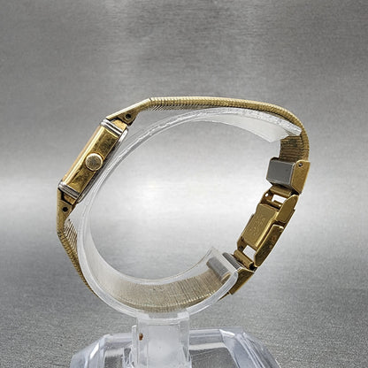 Seiko Tank Watch Women 12mm Gold Dial Gold Tone Rectangle 2E205409 New Battery5