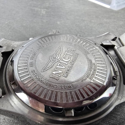 Invicta Chronograph Watch Men 44mm Black Dial Steel Daydate Round New Battery9