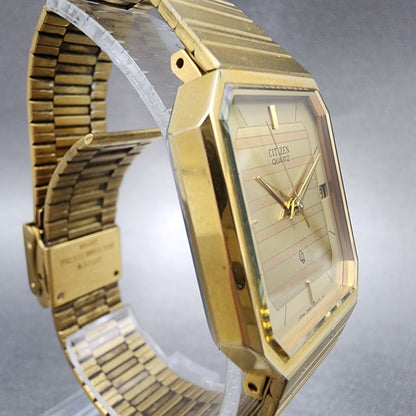 Citizen CQ Tank Watch Women 27mm Gold Dial Gold Tone Rectangle New Battery3