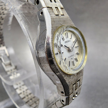 Seiko Watch Women 18mm Silver Dial White Gold Tone Round Manual Wind Runs VTG3