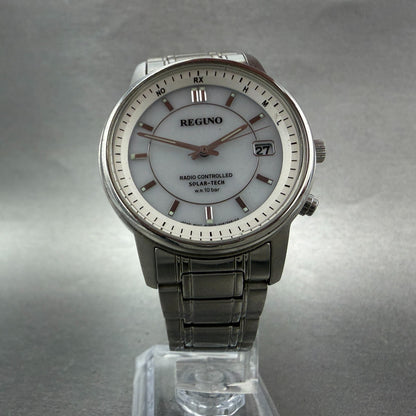 Citizen Reguno Watch Men 36mm White Dial Silver Tone Solar Radio controlled Runs6