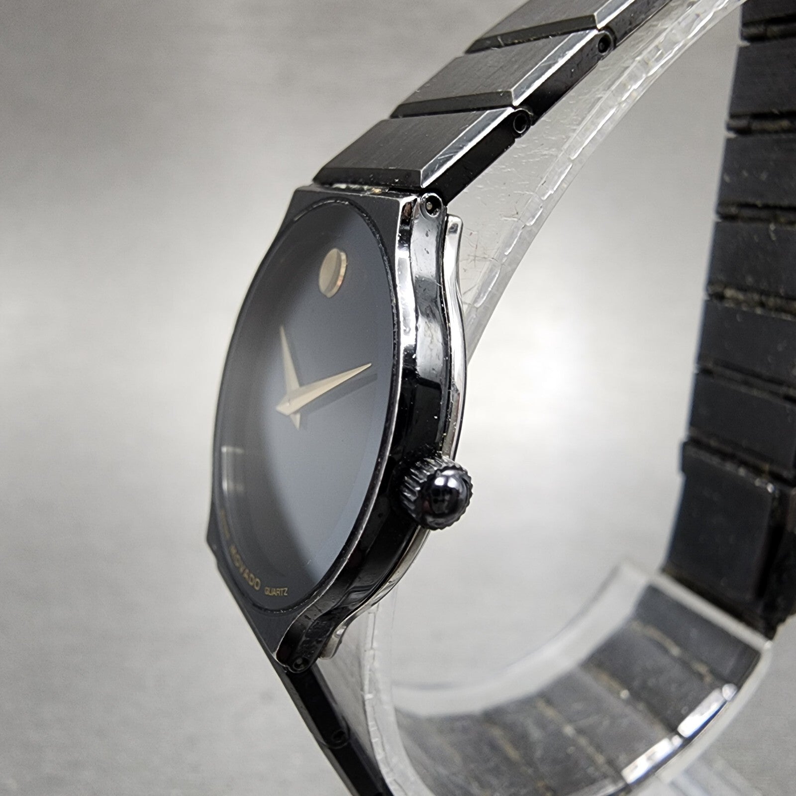 Movado Museum Watch Women 23mm Black Dial Black Tone Round 84 40 881 New BattA112