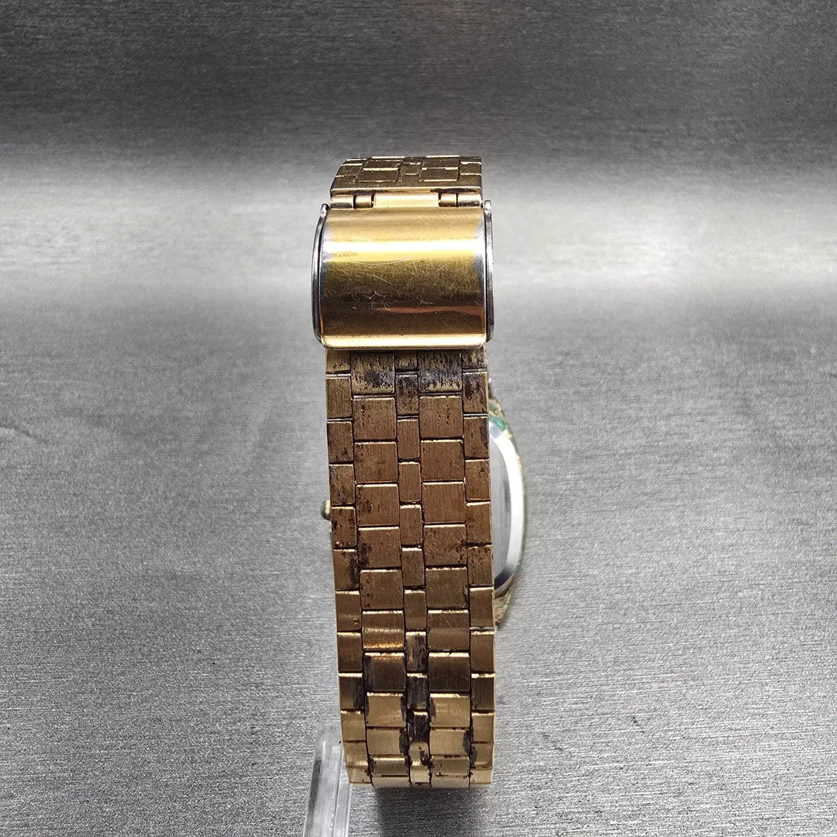 Seiko SQ Watch Men 32mm Gold Dial Gold Tone Daydate 8223-5219 New Battery VTG7