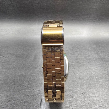 Seiko SQ Watch Men 32mm Gold Dial Gold Tone Daydate 8223-5219 New Battery VTG7