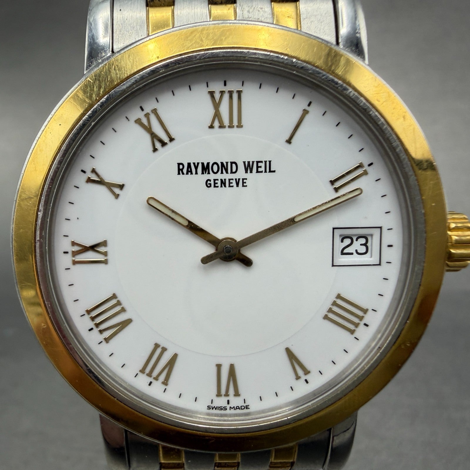 Raymond Weil Toccata Watch Men 35mm White Dial Two Tone Date Round New Battery1