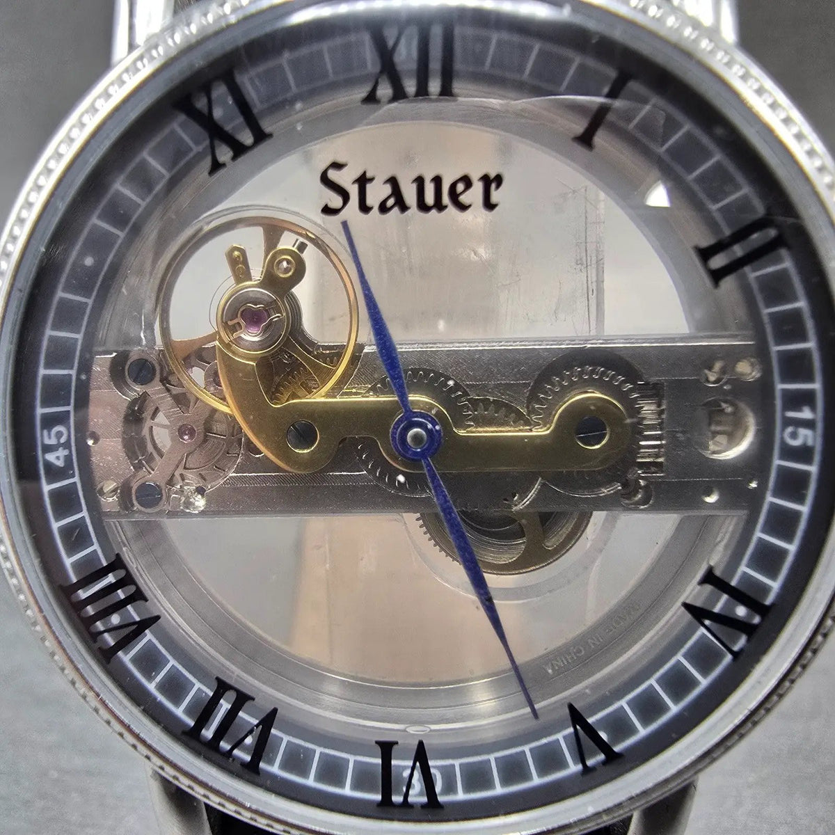 Stuare Skeleton Watch Men 42mm Silver Black Manual Wind 19891 Round PARTS2