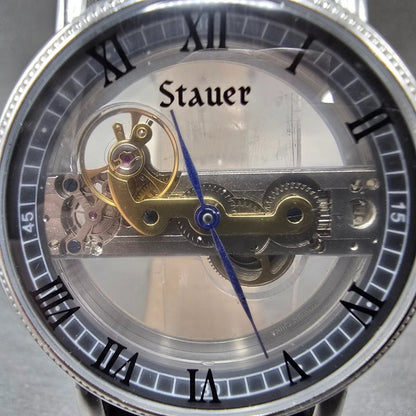 Stuare Skeleton Watch Men 42mm Silver Black Manual Wind 19891 Round PARTS2