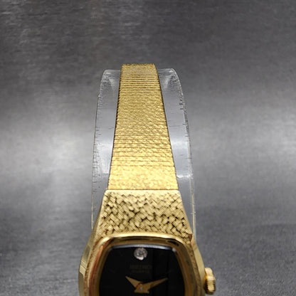 Seiko Watch Women 17mm Black Dial Gold Tone Hexagom 4N005059 New Battery6