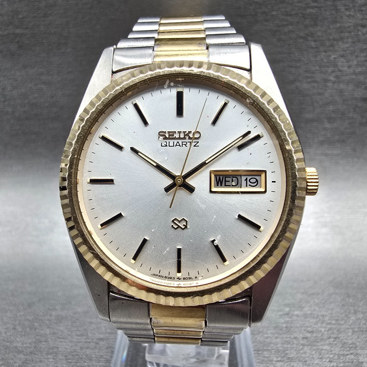 Seiko President Watch Men 35mm Silver Dial Two Tone Daydate 6923-8089 New Batt 60