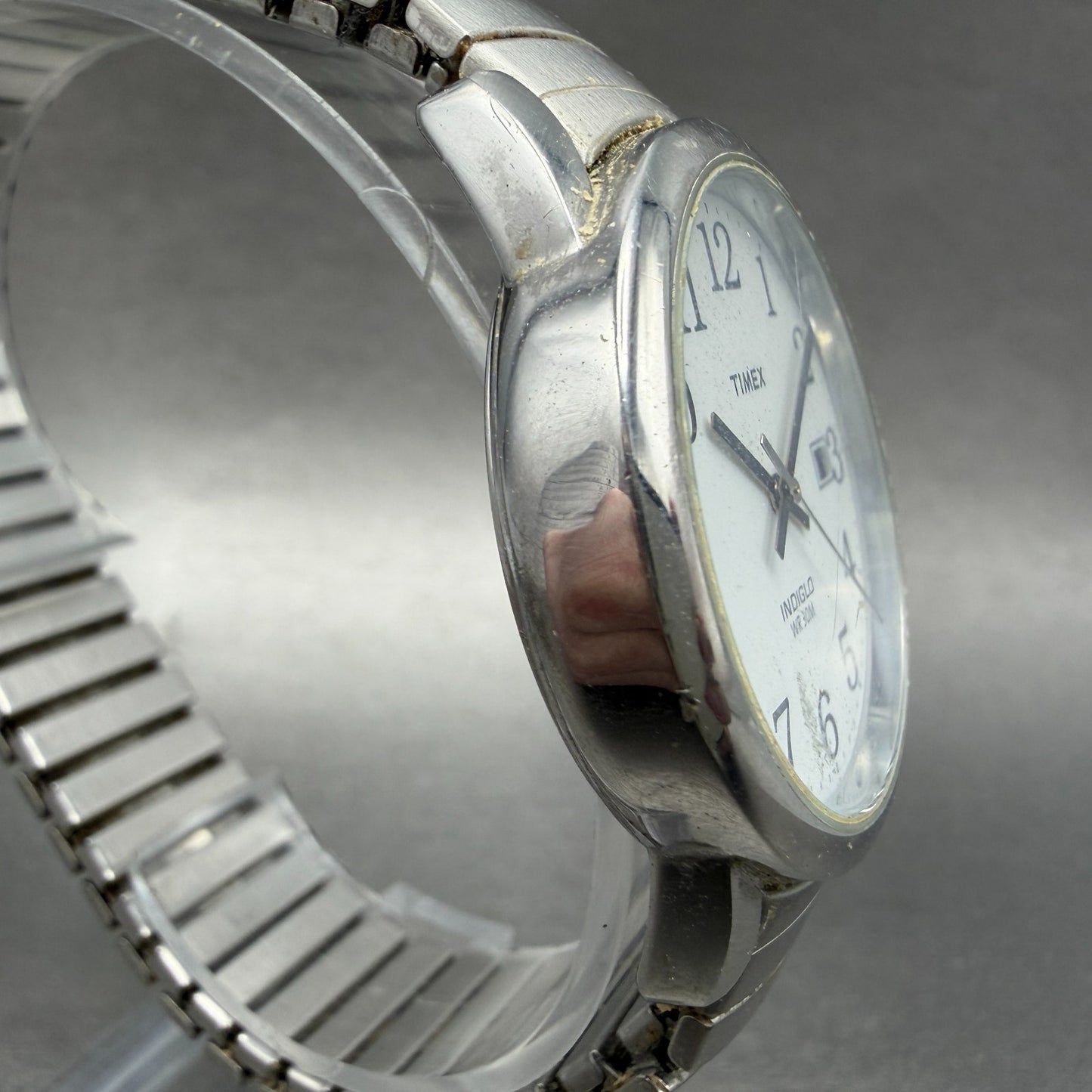 Timex Easy Reader Watch Men 35mm White Dial Silver Tone Date Round New Battery3