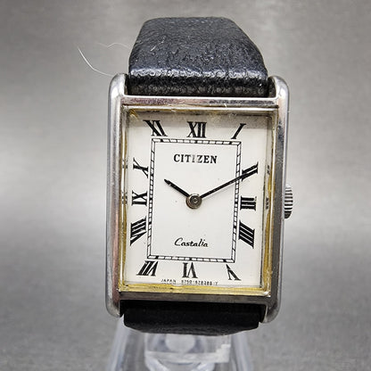 Citizen Castalia Tank Watch Unisex 22mm White Dial Silver Tone Manual Wind READ!0