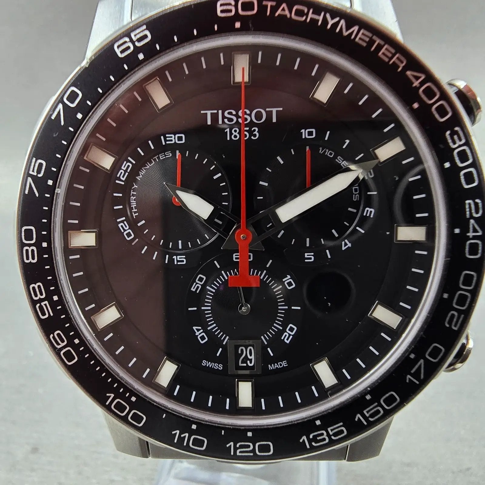 Tissot Supersport Chrono Watch Men 46mm Black Dial Steel Date Round New Battery1