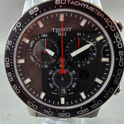 Tissot Supersport Chrono Watch Men 46mm Black Dial Steel Date Round New Battery1