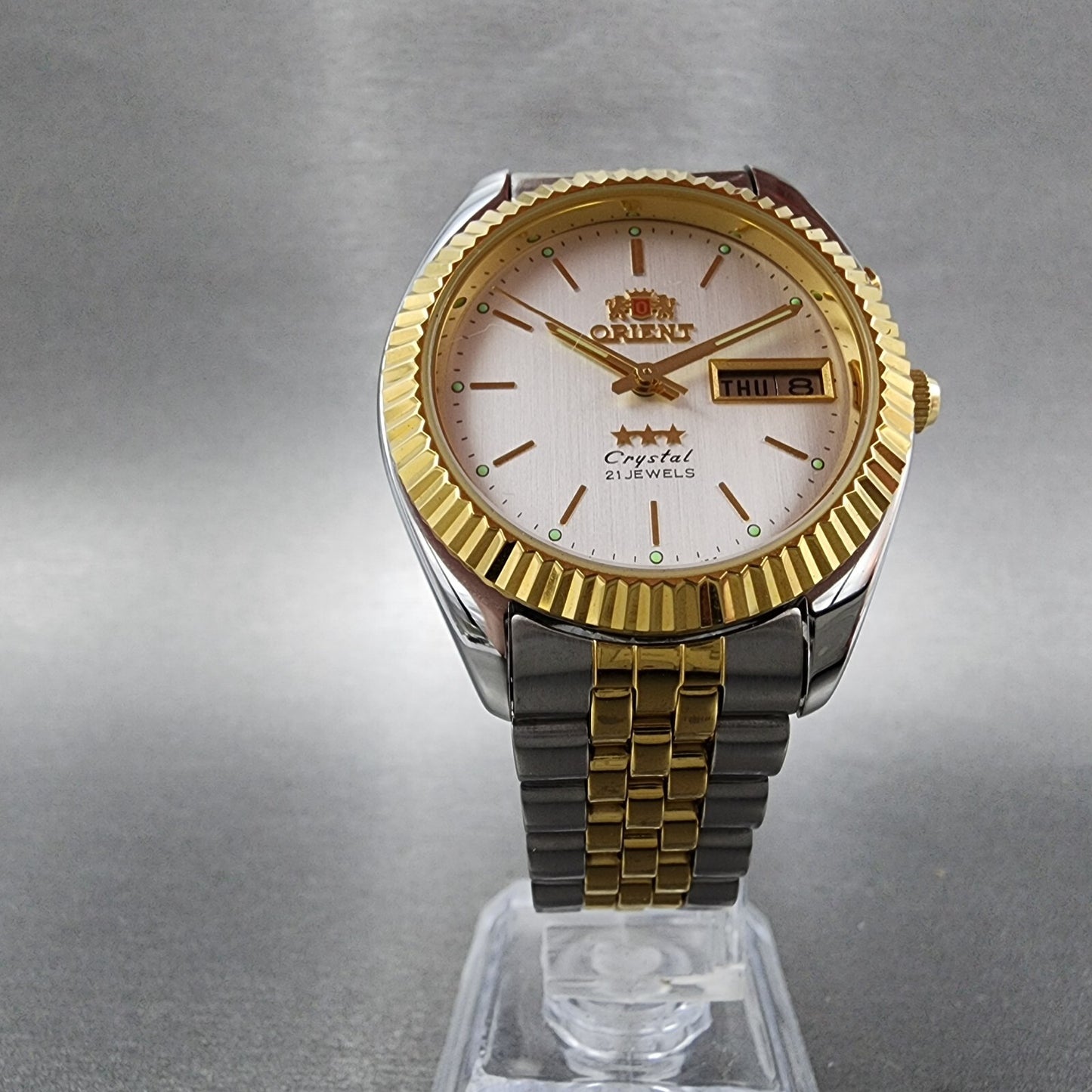 Orient President Watch Men 36mm Silver Dial Two Tone Daydate Automatic 469ed735