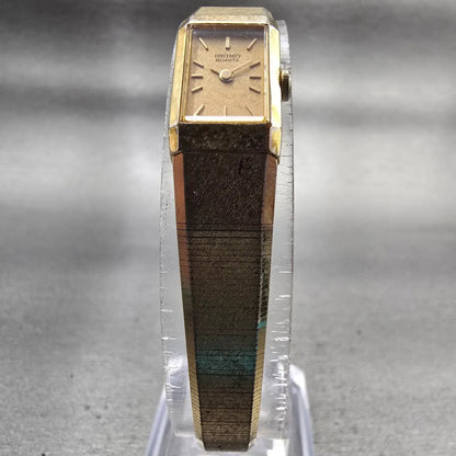 Seiko Watch Women 12mm Gold Dial Gold Tone Rectangle 2E20-5029 New Battery VTG5