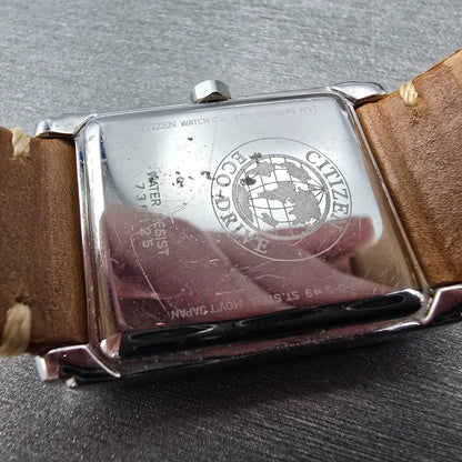 Citizen Eco-Drive Tank Watch Men 26mm Black Dial Silver Date Rectangle Runs JP10