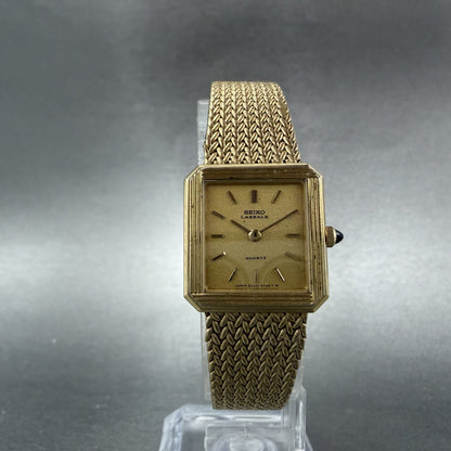Seiko Lassale Tank Watch Women 20mm Champagne Dial Gold Tone VTG 2320-6039 PARTS6