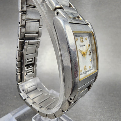 Bulova Tank Watch Women 21mm White Dial Two Tone Rectangle 98T49 New Battery3