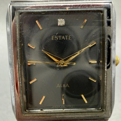 ALBA Estate Tank Watch Men Black Dial Black Tone Rectangle V701-5000 New Battery1