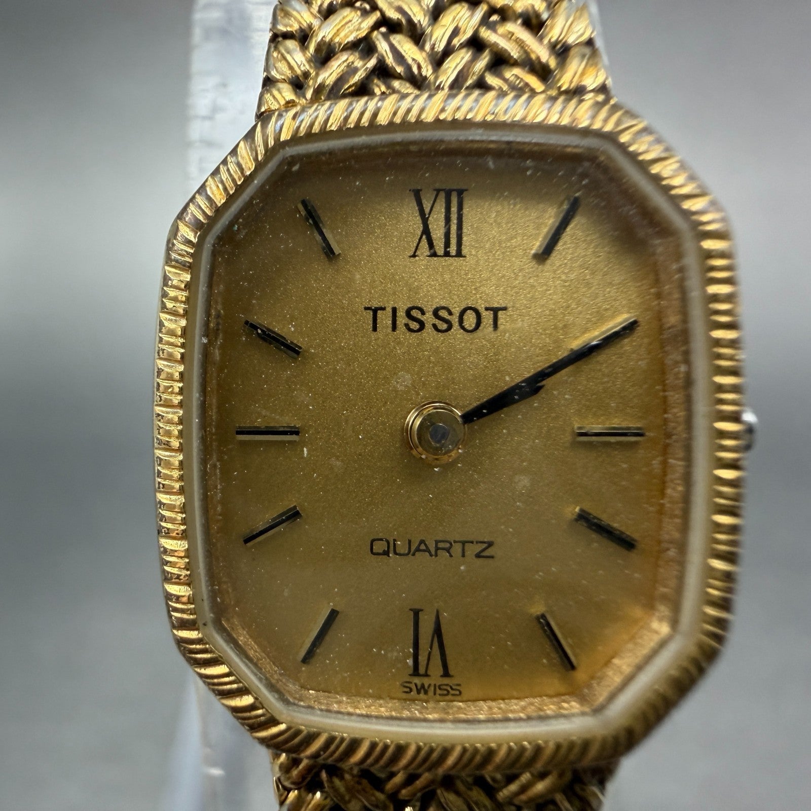 Tissot Watch Women 16mm Gold Dial Gold Plated Octagon mesh Band PARTS2