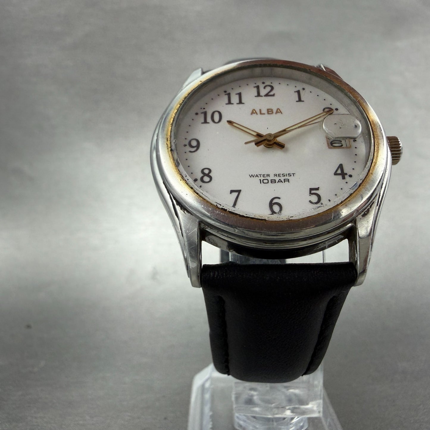 Seiko ALBA Watch Men 36mm White Dial Two Tone Date Round 7N42-0AD0 New Battery5