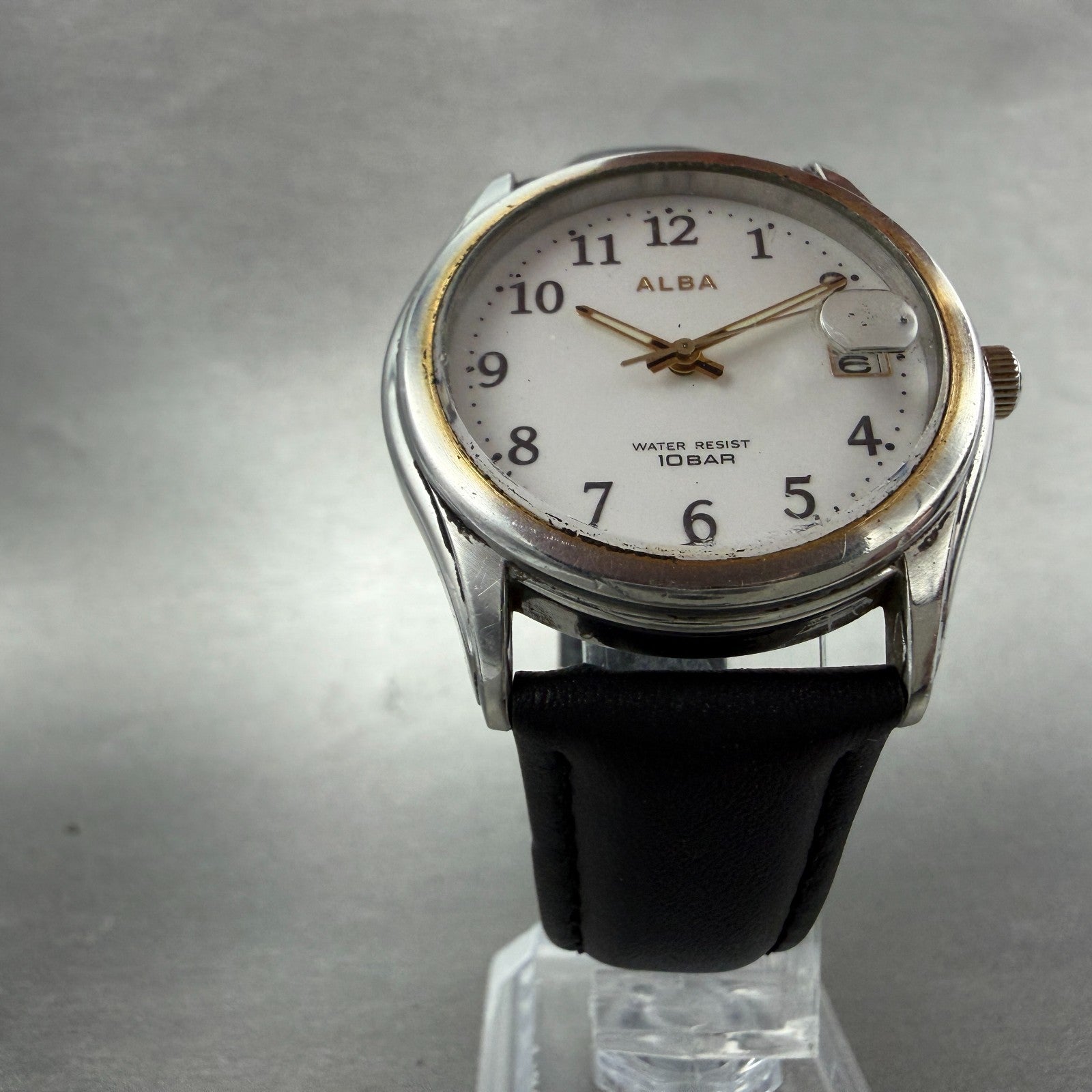 Seiko ALBA Watch Men 36mm White Dial Two Tone Date Round 7N42-0AD0 New Battery5