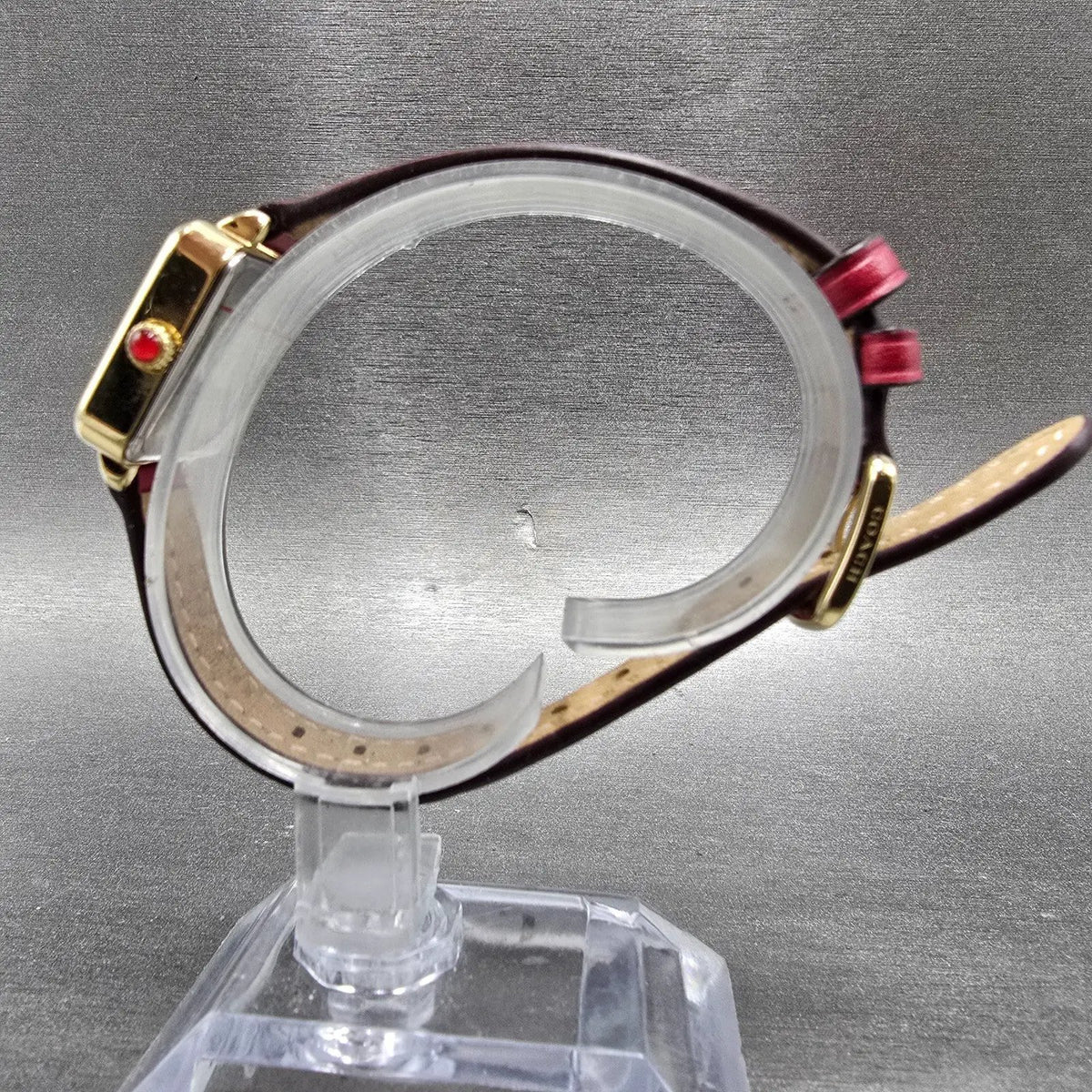 Coach Watch Women 22mm Red Dial Gold Tone Square 14504226 Leather New Battery6
